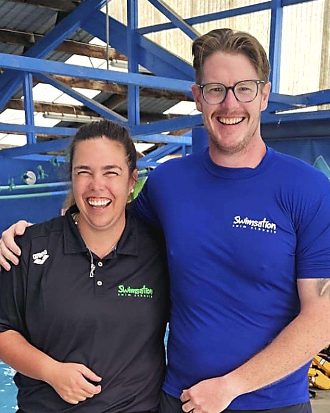 Luke Daly with Danielle Turner on his visit to Swimsation NZ – learn to swim skills and water safety lessons true to S.A.F.E.R. WaterWarriors spirit